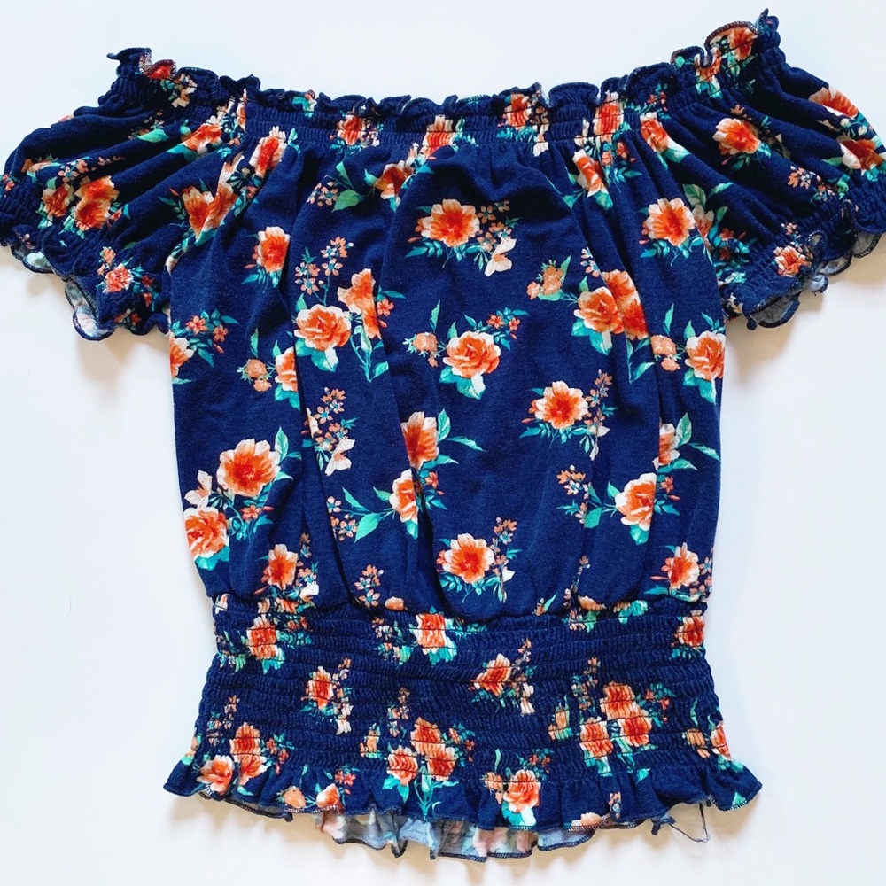 RUE 21 OFF SHOULDER FLORAL BLOUSE BLUE